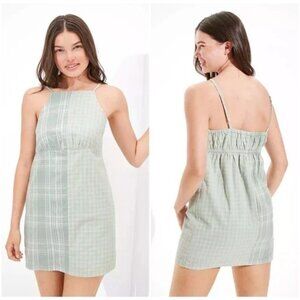 American Eagle Green Plaid Babydoll Mini Dress L Dainty Feminine